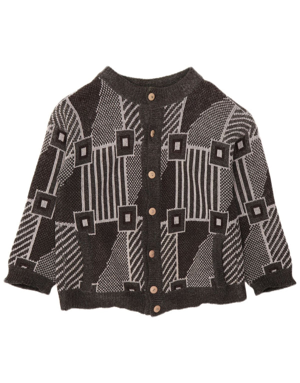 Maglione cardigan oversize da donna VINTAGE UK 18 XL Grigio geometrico