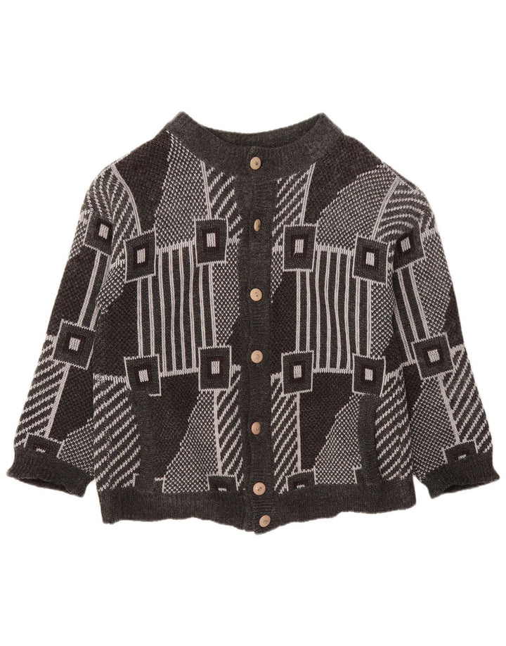 Maglione cardigan oversize da donna VINTAGE UK 18 XL Grigio geometrico