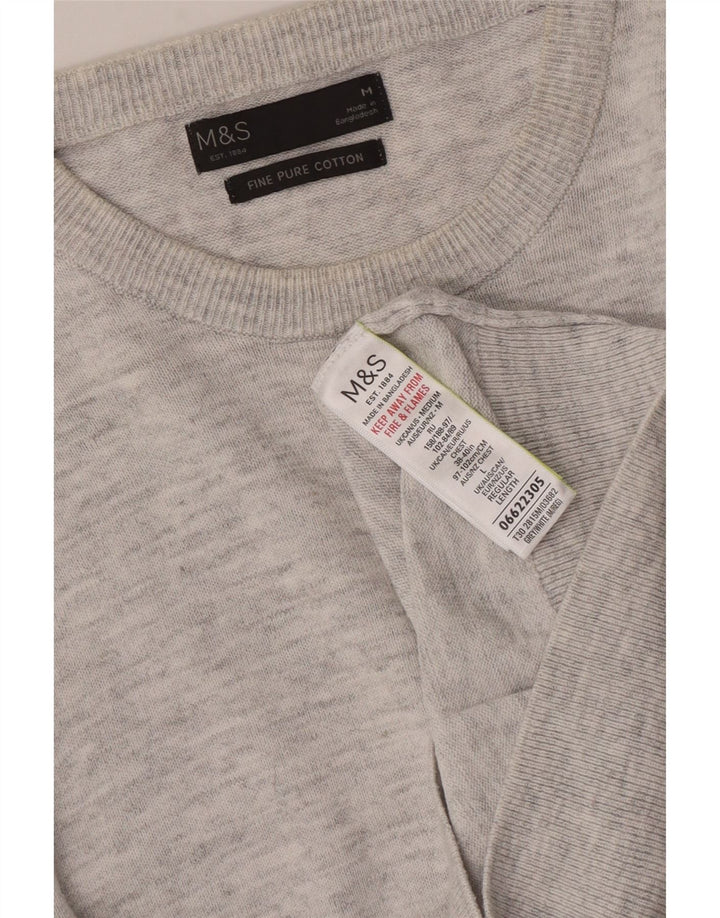 Maglione maglione girocollo da uomo Marks & Spencer in cotone screziato grigio medio