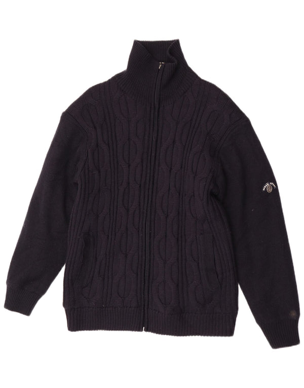 Maglione cardigan da uomo vintage XL in lana merino blu navy