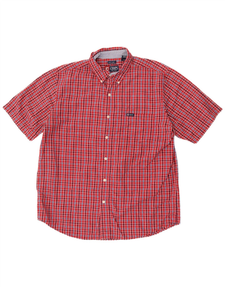 Chaps - Camicia a maniche corte da uomo, facile da pulire, in cotone a quadri rossi grandi