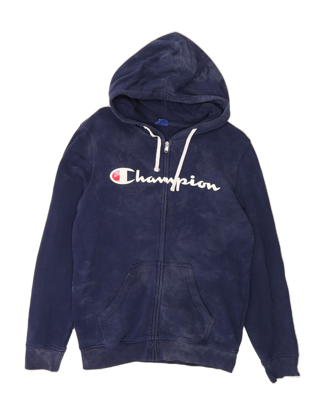 CHAMPION Mens Graphic Zip Hoodie Sweater Small Blue Cotton Vintage Champion and Second-Hand Champion from Messina Hembry 