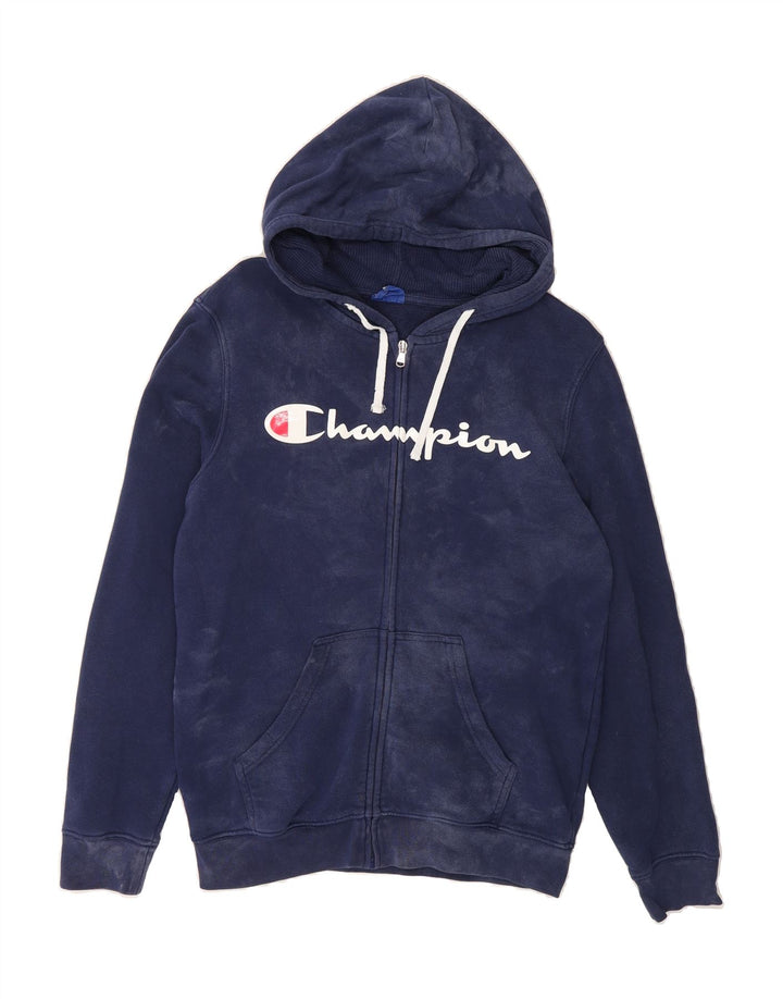 CHAMPION Mens Graphic Zip Hoodie Sweater Small Blue Cotton Vintage Champion and Second-Hand Champion from Messina Hembry 