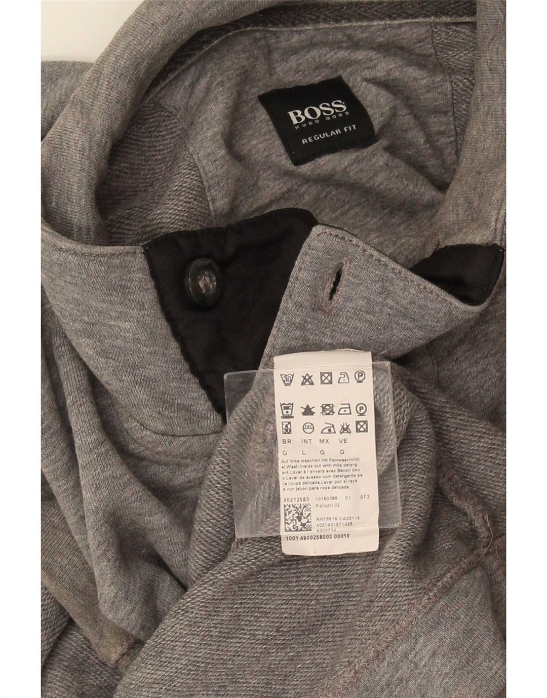 Felpa da uomo Hugo Boss con collo abbottonato, maglione grande, cotone grigio