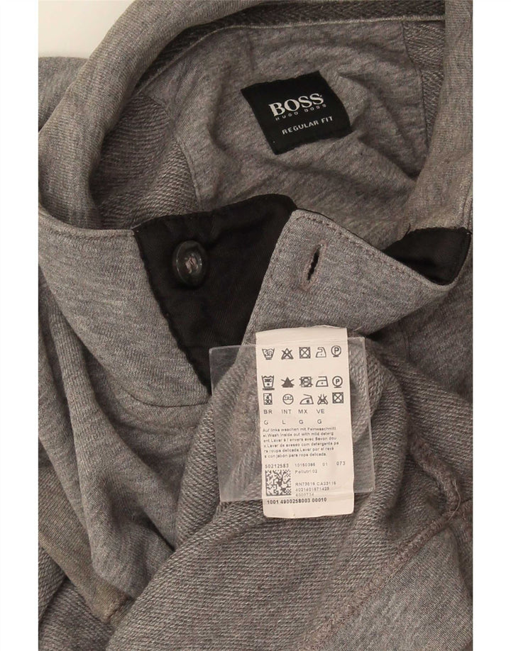Felpa da uomo Hugo Boss con collo abbottonato, maglione grande, cotone grigio