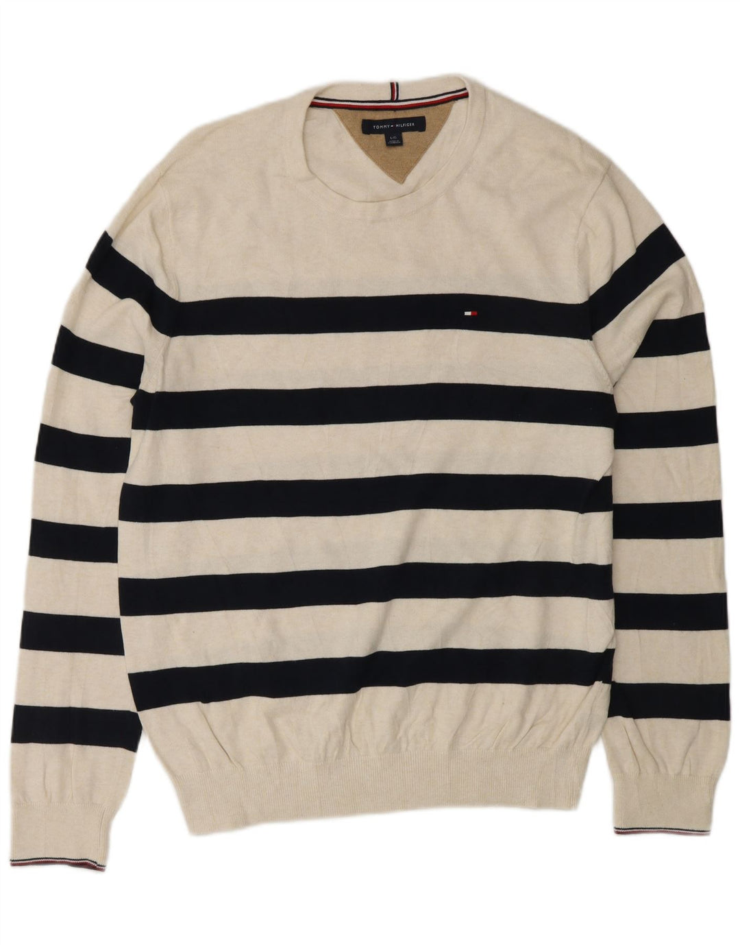 TOMMY HILFIGER Maglione da uomo girocollo a righe grandi bianco sporco