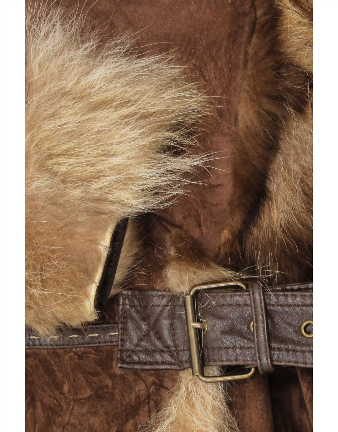 Soprabito in pelliccia scamosciata da donna Rene Derhy UK 14 Pelle marrone medio