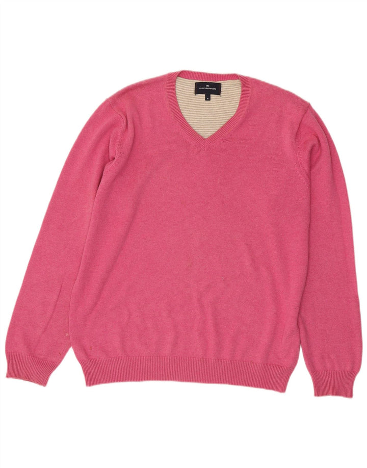 Maglione da uomo con scollo a V Marks & Spencer in cotone rosa medio