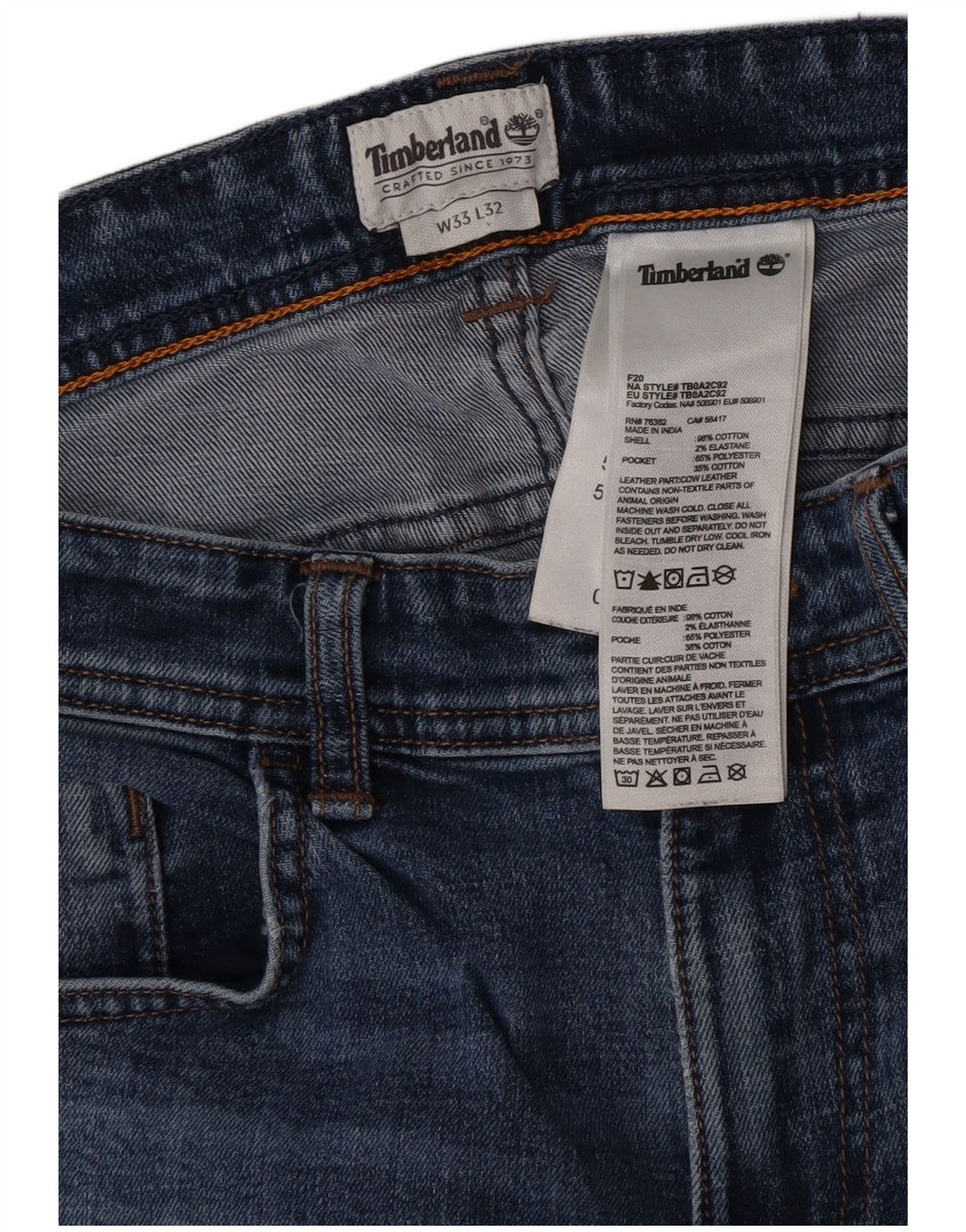 Jeans slim da uomo Timberland W33 L32 cotone blu