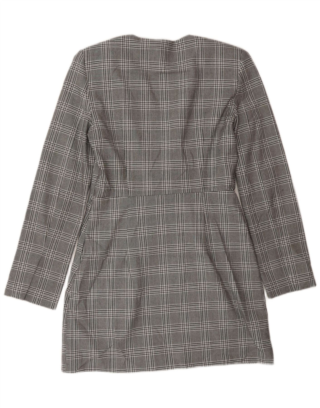 Abito a trapezio a maniche lunghe da donna Zara UK 12 Poliestere a quadri grigio medio