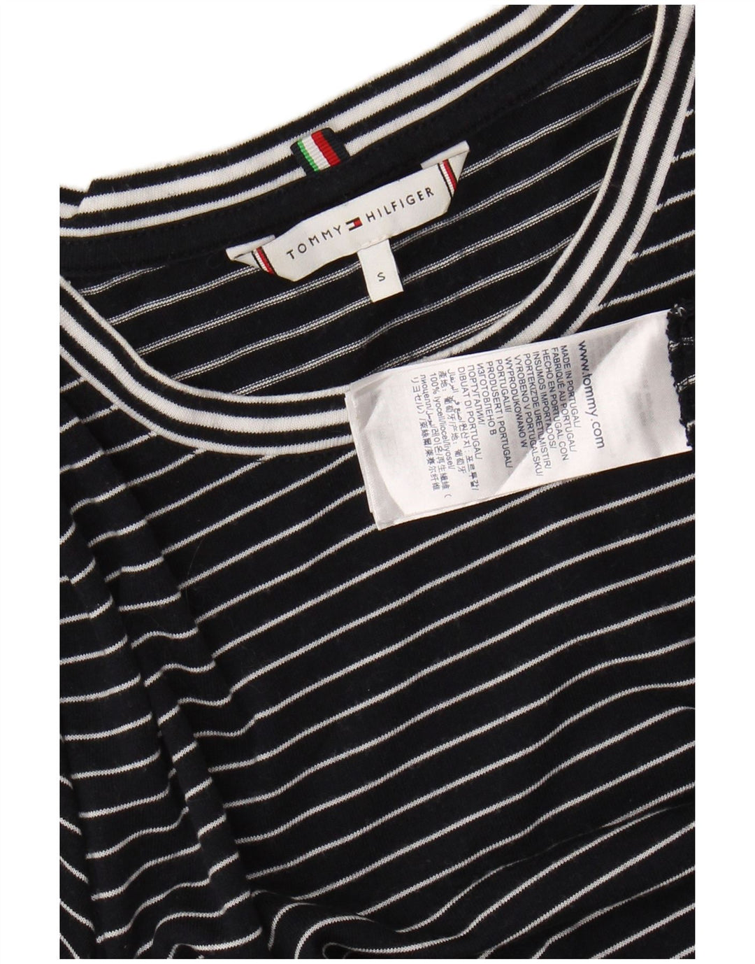 TOMMY HILFIGER T-shirt da donna Top UK 10 Small Lyocell a righe blu navy