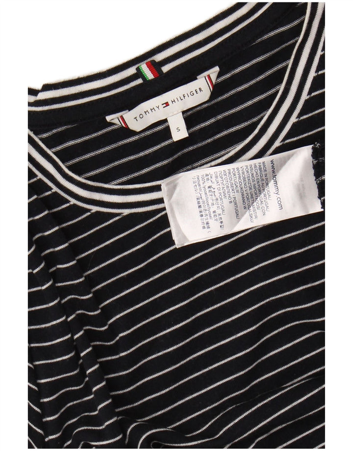 TOMMY HILFIGER T-shirt da donna Top UK 10 Small Lyocell a righe blu navy