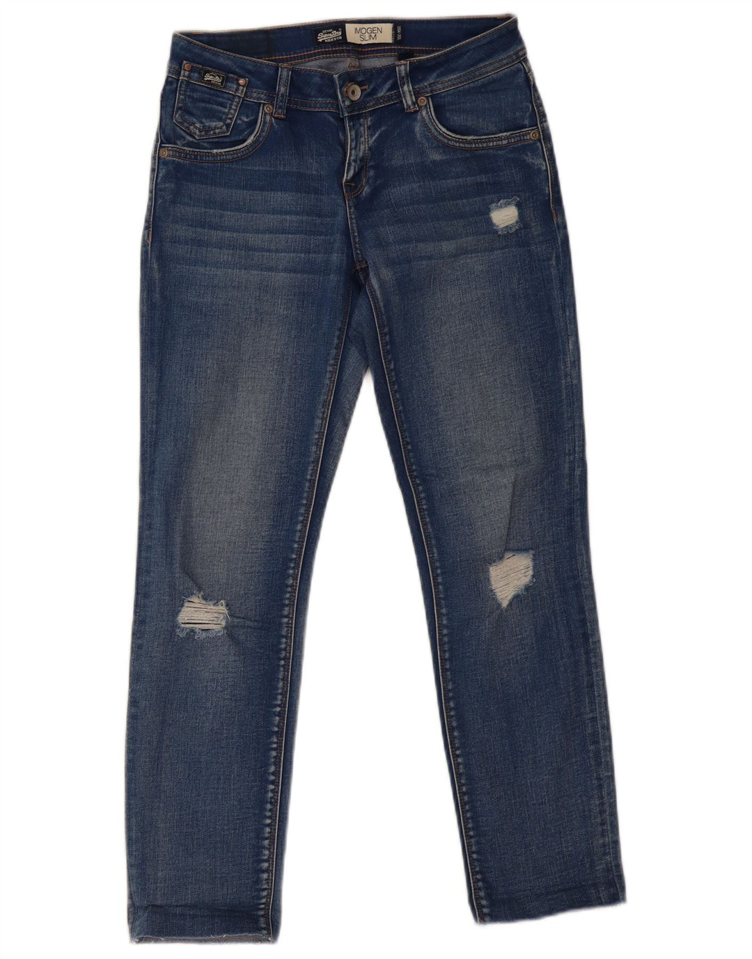 SUPERDRY Womens Imogen Distressed Slim Jeans W26 L26  Blue Cotton