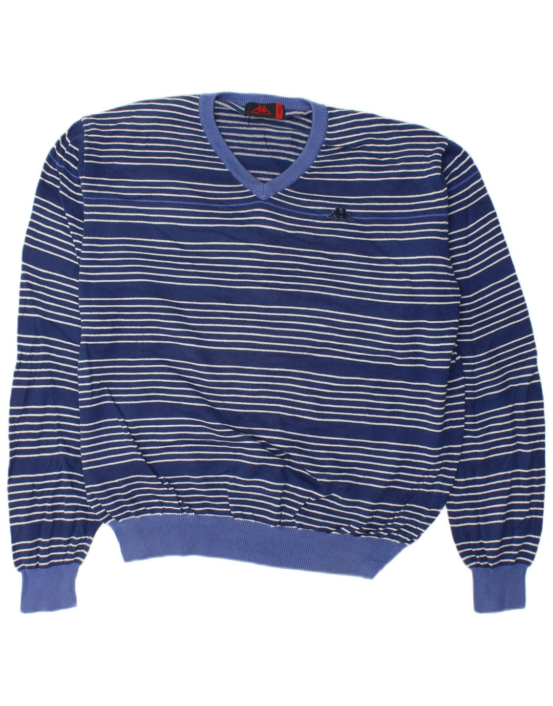 Maglione Kappa da uomo con scollo a V, cotone a righe grandi blu navy