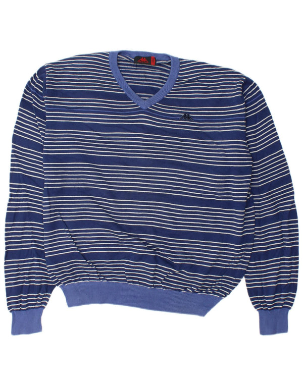 Maglione Kappa da uomo con scollo a V, cotone a righe grandi blu navy