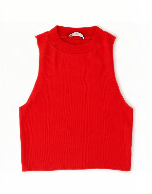 Canotta corta da donna Zara UK 8 piccola in cotone rosso