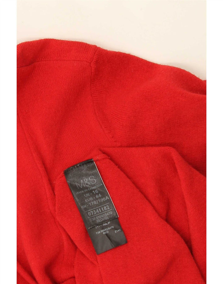 Maglione cardigan aperto lungo da donna Marks & Spencer UK 16 grande rosso
