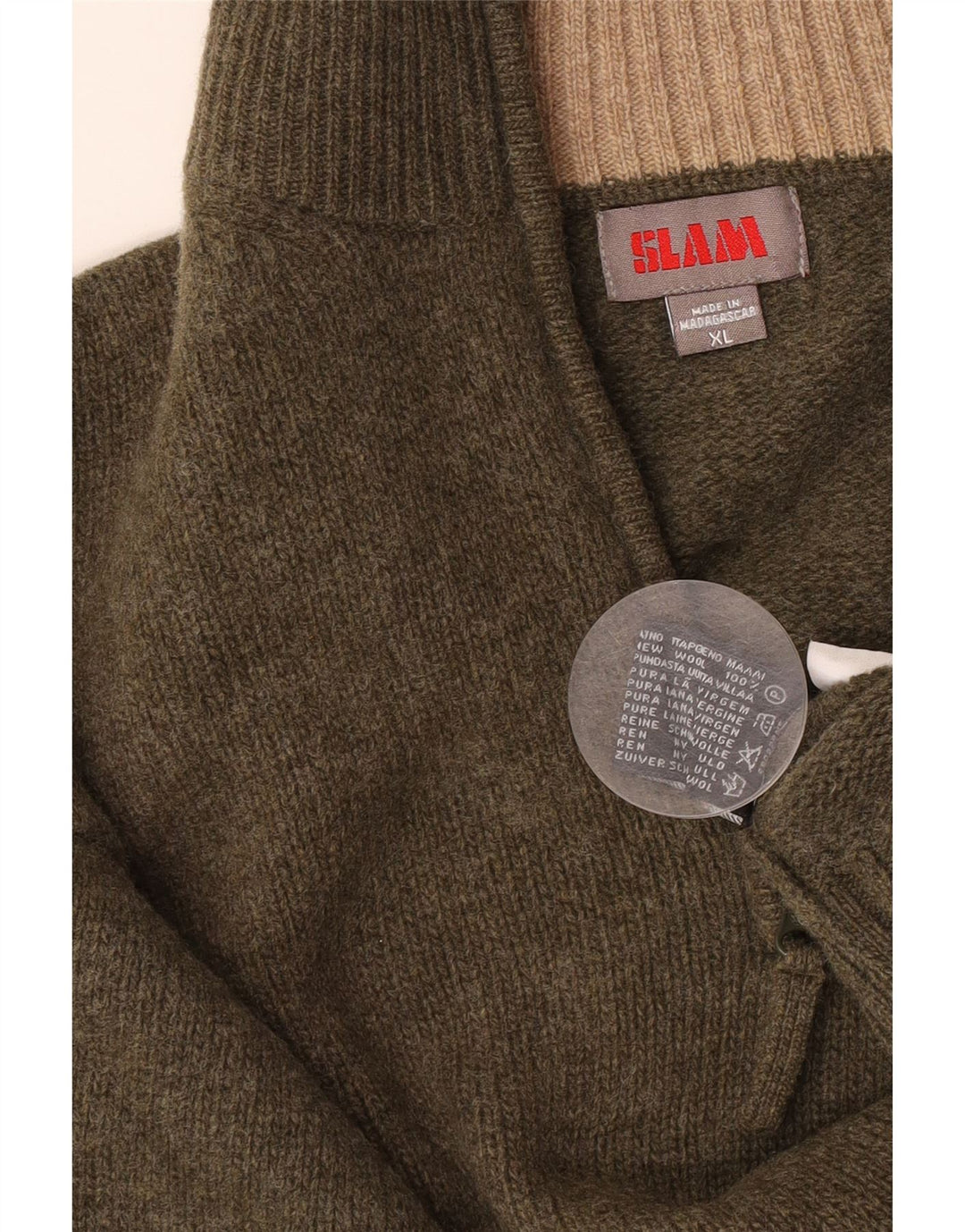 Maglione da uomo Slam con zip e collo XL in lana vergine kaki