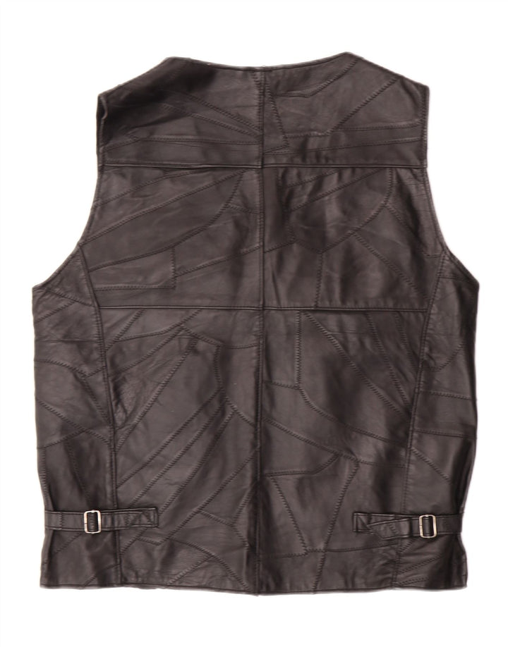 VINTAGE Mens Leather Gilet UK 40 Large Black