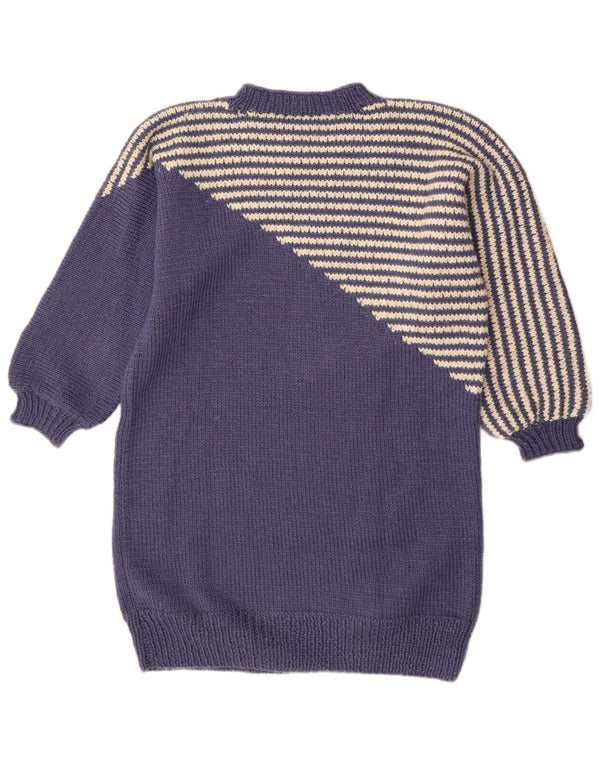 Abito maglione vintage da donna con maniche a 3/4 UK 14 medio a righe blu navy