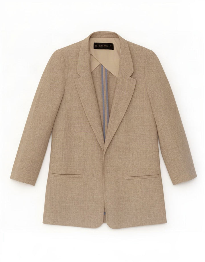 Giacca blazer aperta oversize da donna Zara UK 6 XS Lino beige