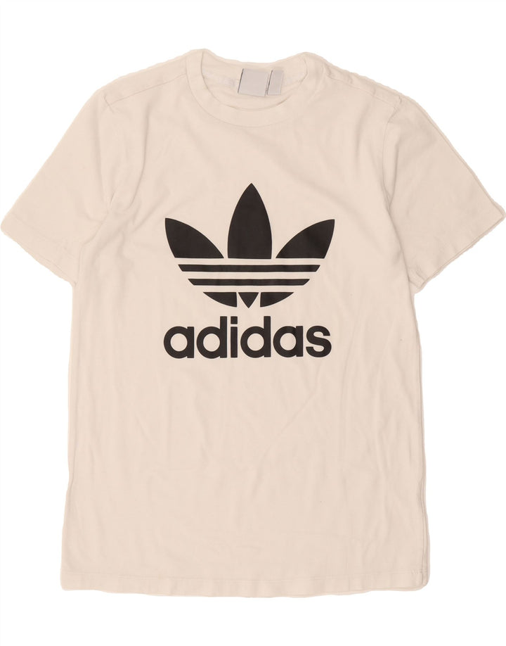 ADIDAS Womens Graphic T-Shirt Top UK 10 Small  White Vintage Adidas and Second-Hand Adidas from Messina Hembry 