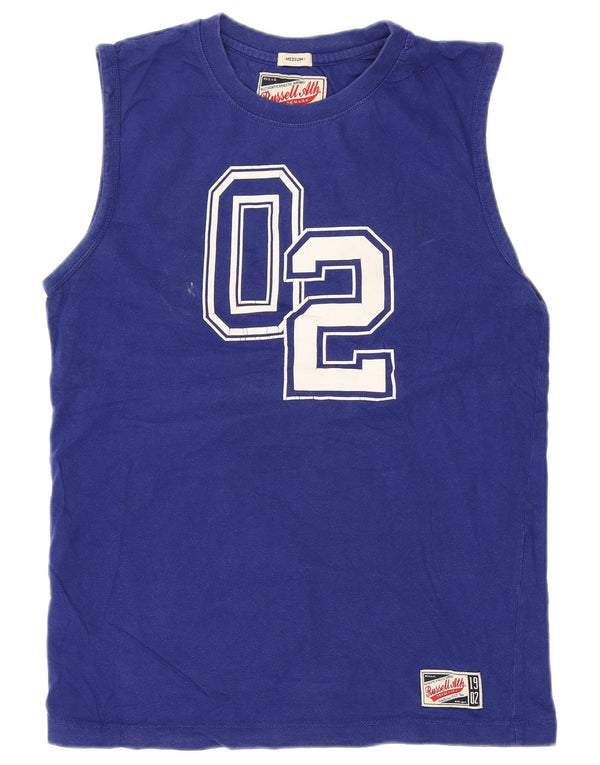 Canotta grafica da uomo Russell Athletic in cotone blu medio