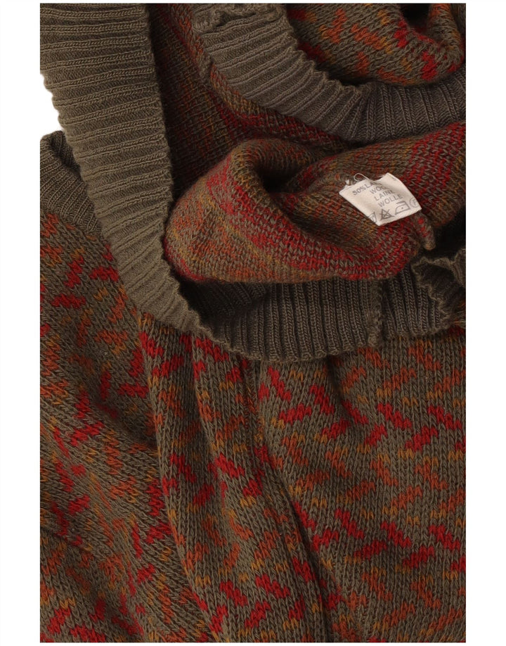 Maglione girocollo da uomo vintage in lana geometrica kaki media
