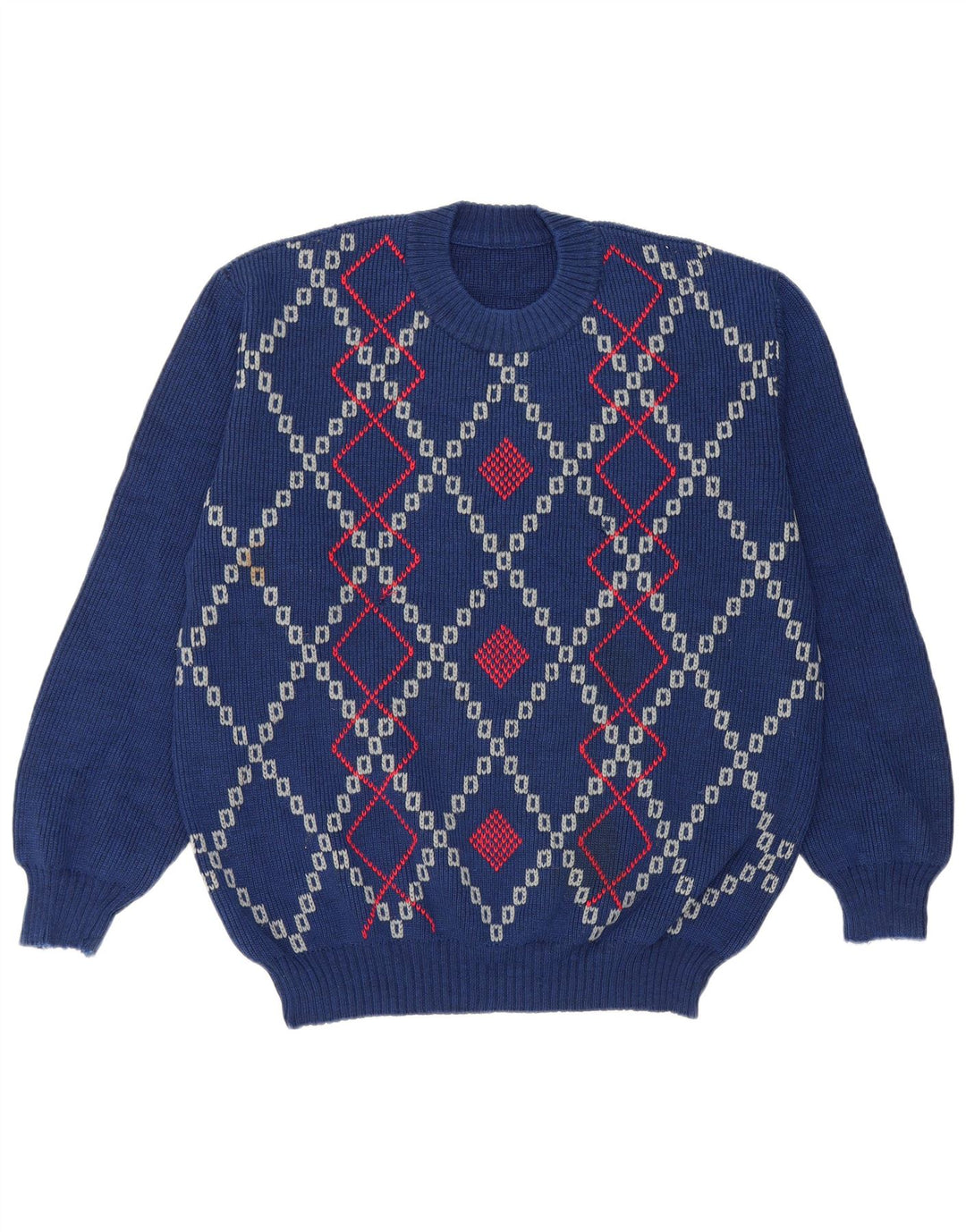 Maglione maglione girocollo da uomo vintage grande blu a rombi/diamante