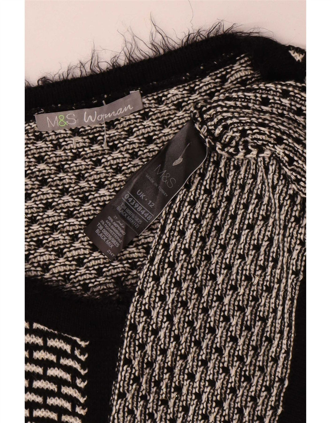 Maglione cardigan da donna Marks & Spencer UK 12 Medio Nero geometrico