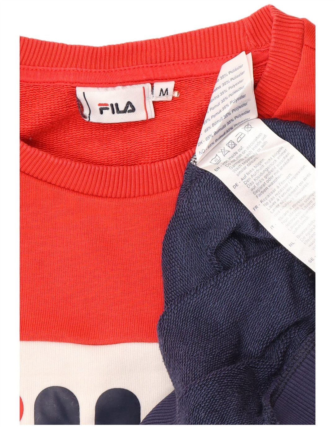 Felpa grafica da donna FILA Maglione UK 14 Medium Navy Blue Colourblock
