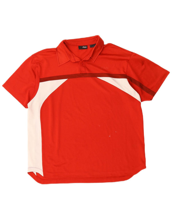 Polo da uomo Fila Large in poliestere color block rosso