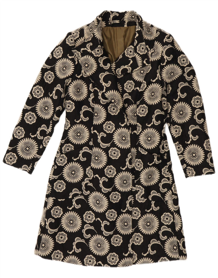 Cappotto da donna vintage UK 12 medio nero floreale