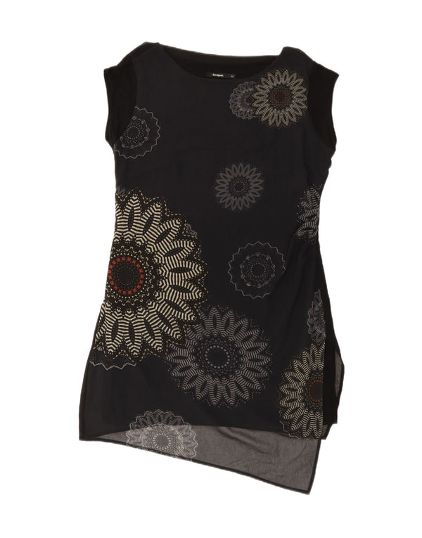 DESIGUAL Womens Asymmetric Sheath Dress EU 46 XL Black Floral Polyester
