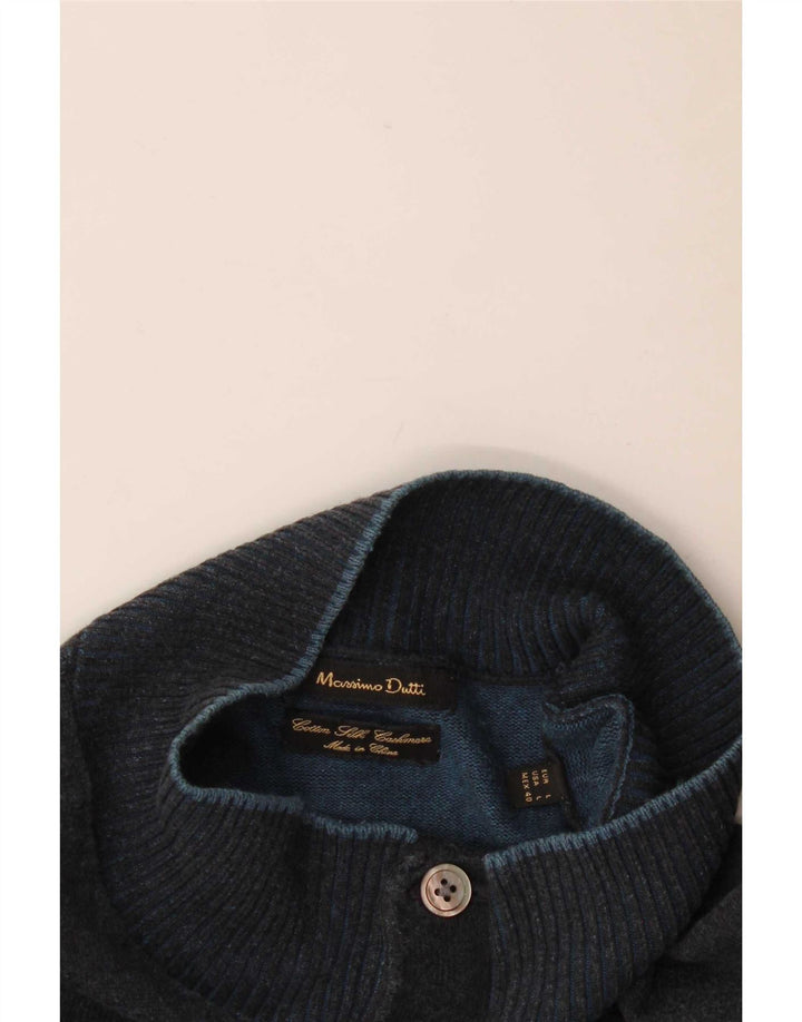 Massimo Dutti Maglione da uomo con bottoni e collo grande in cotone blu navy