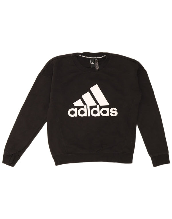 Felpa oversize con grafica da donna Adidas UK 4/6 XS cotone nero
