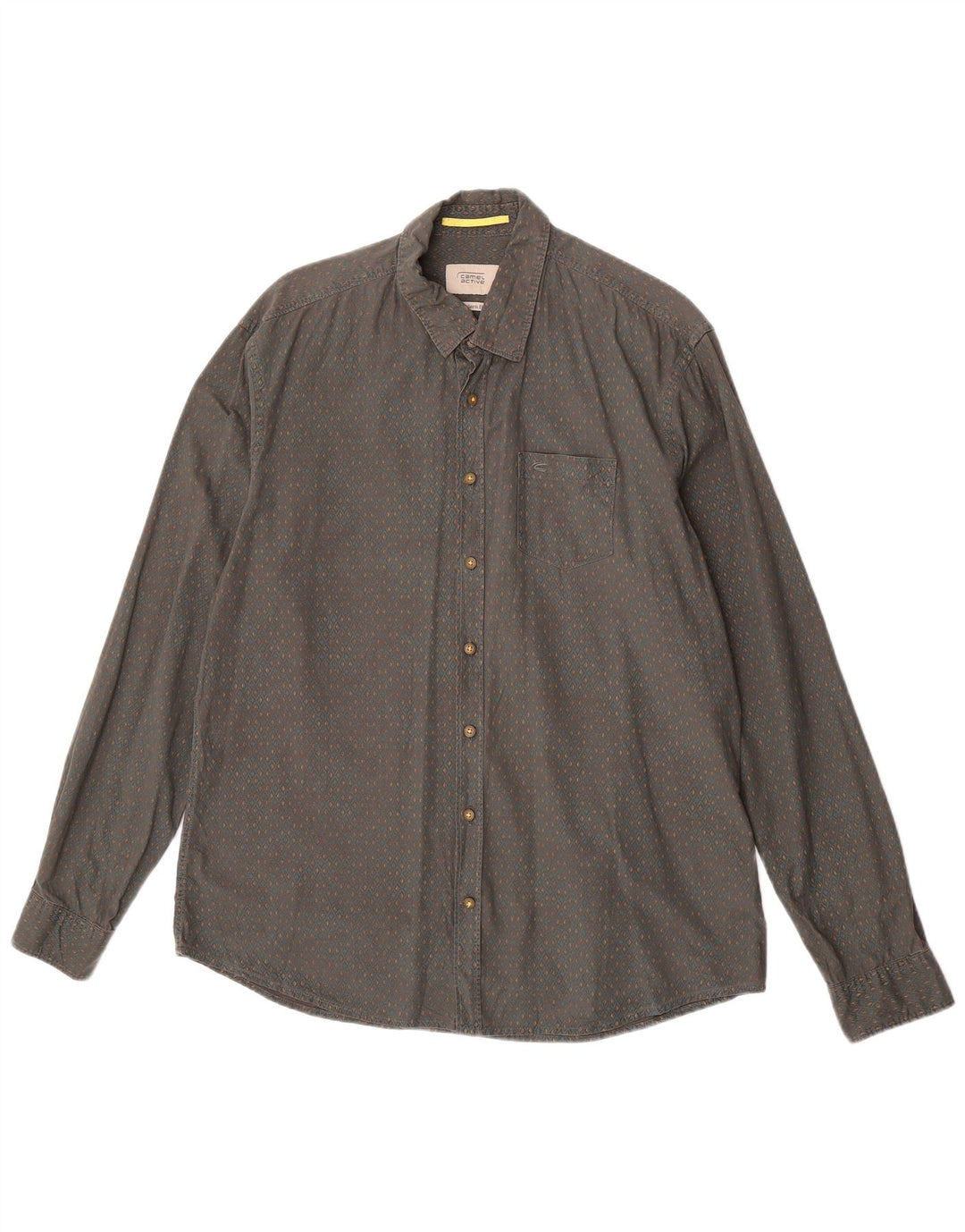 Camicia da uomo dal taglio moderno Camel Active, grande, in cotone geometrico grigio