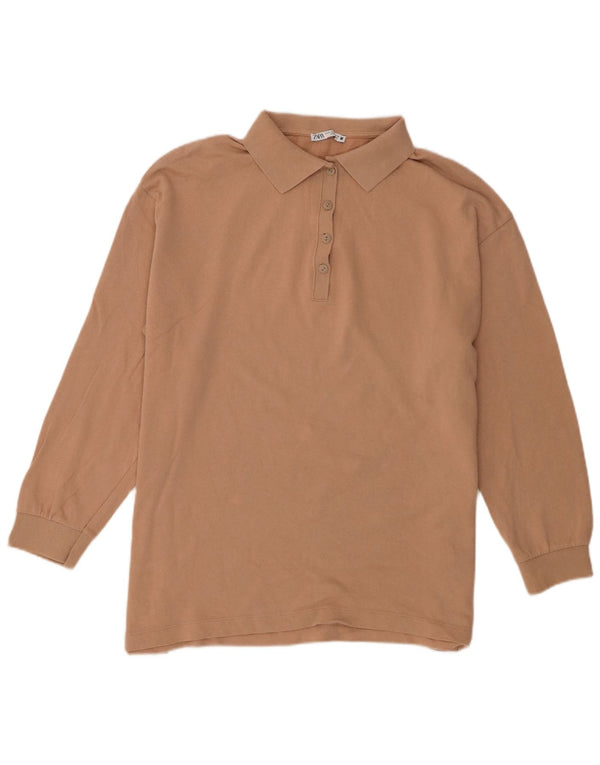 Polo oversize a maniche lunghe da donna Zara UK 14 Cotone beige medio