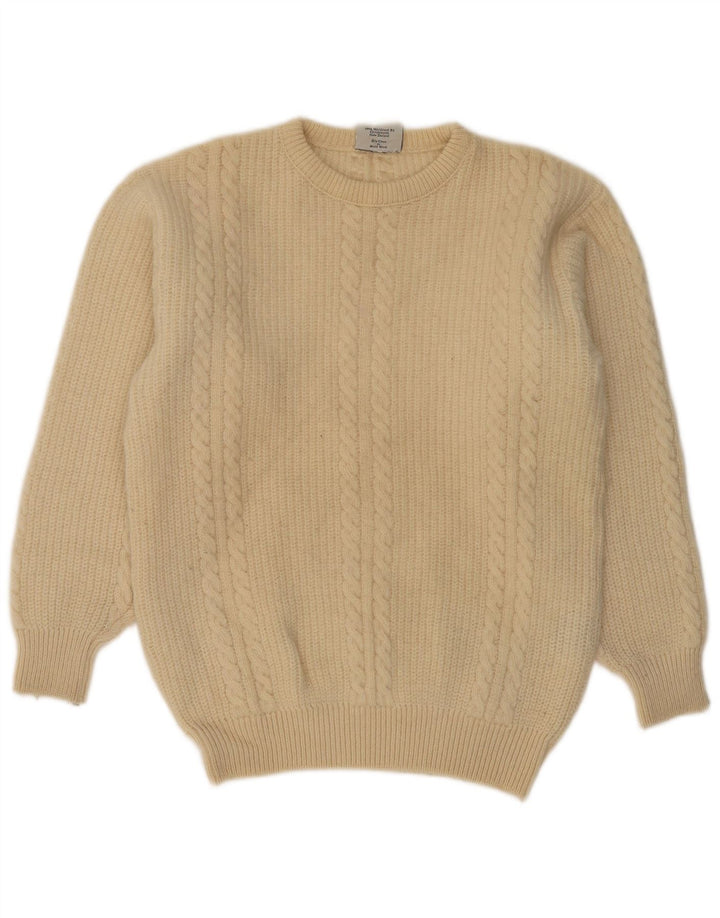 Maglione maglione girocollo da uomo VINTAGE grande lana vergine beige