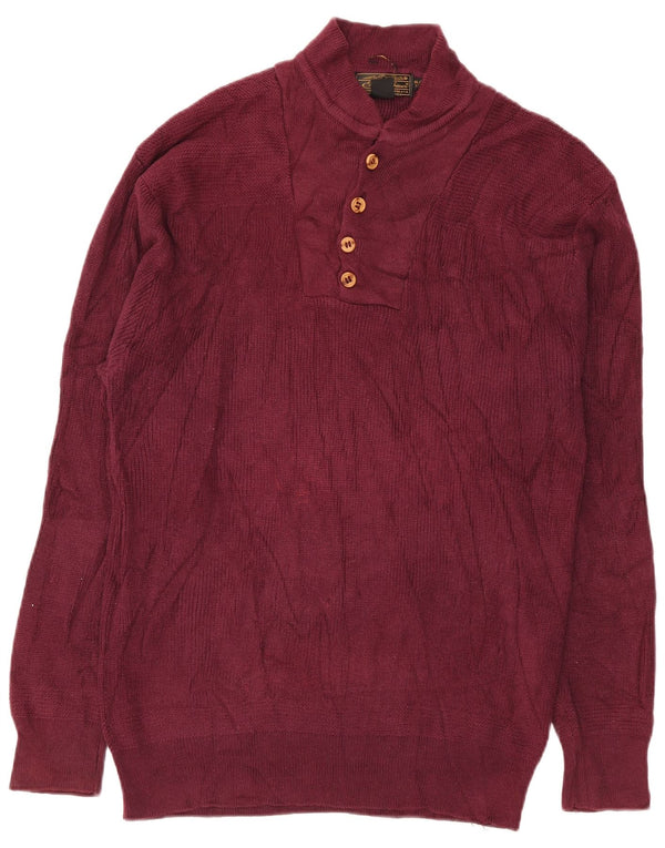 Eddie Bauer Maglione da uomo con collo alto e bottoni XL in cotone bordeaux