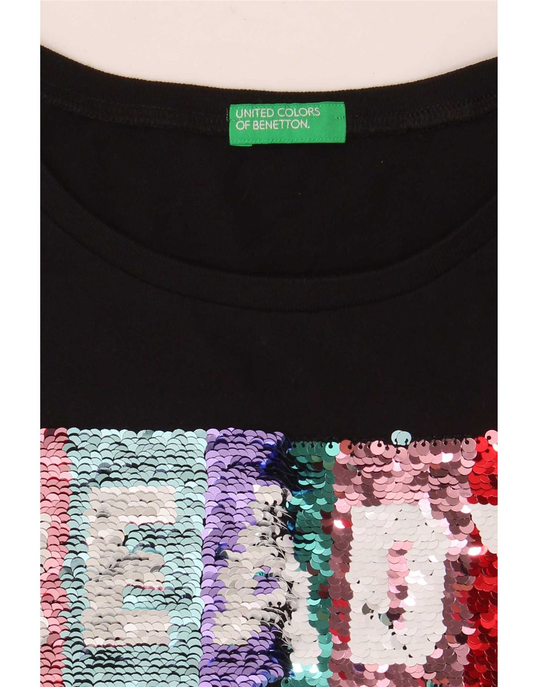T-shirt grafica da donna Benetton Top UK 10 piccola nera