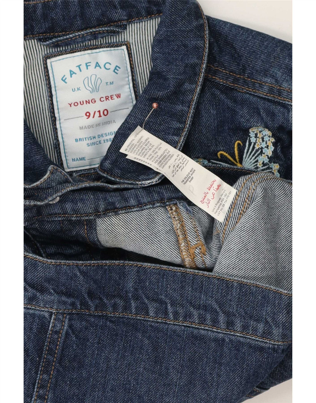 Giacca Jeans Bambina Fat Face 9-10 Anni Cotone Blu Farfalla