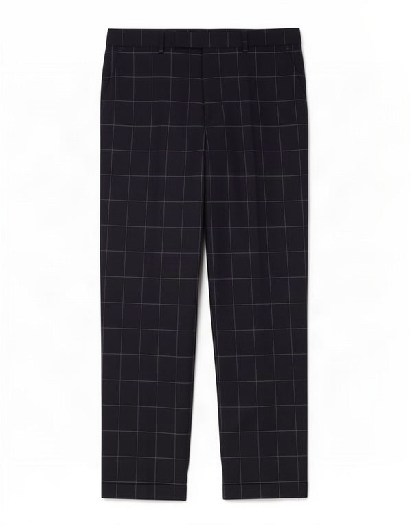 Pantaloni da abito dritti da uomo Marks & Spencer W32 L29 blu navy a quadri