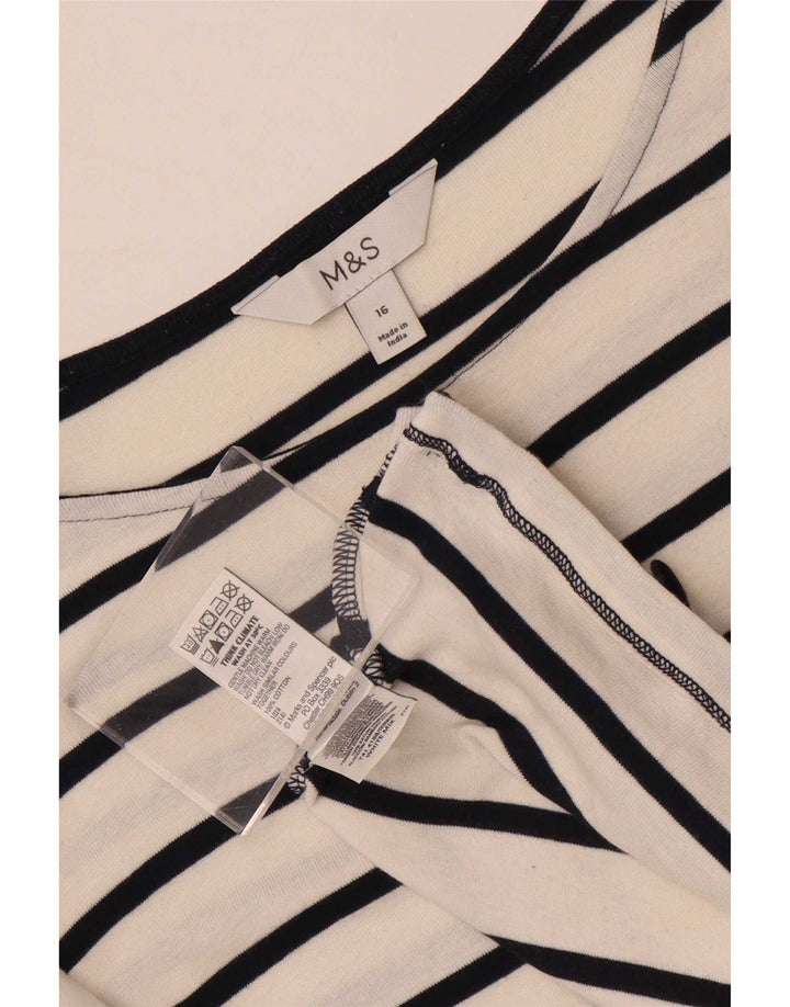 Marks & Spencer Top da donna manica 3/4 UK 16 grande cotone a righe bianche
