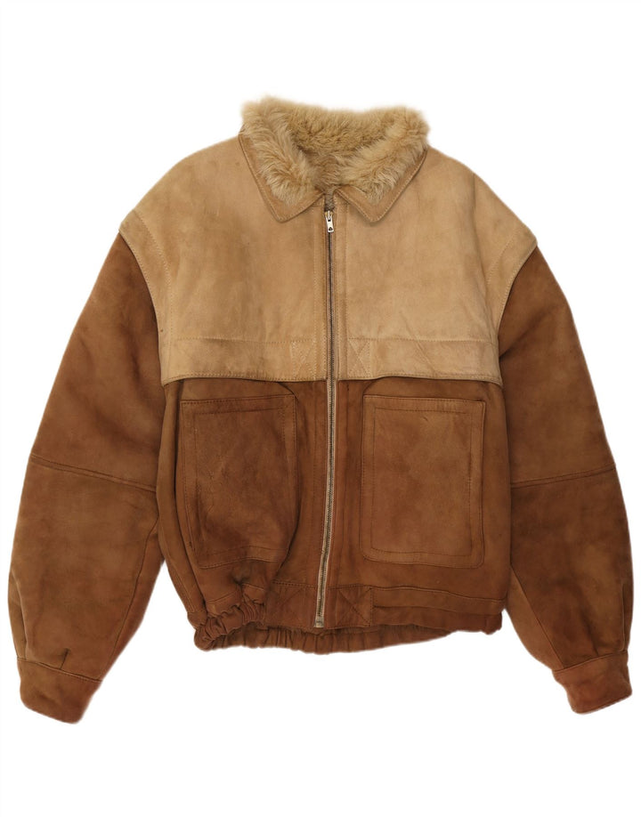 Giubbotto bomber vintage da uomo IT 54 2XL Marrone Colourblock invernale