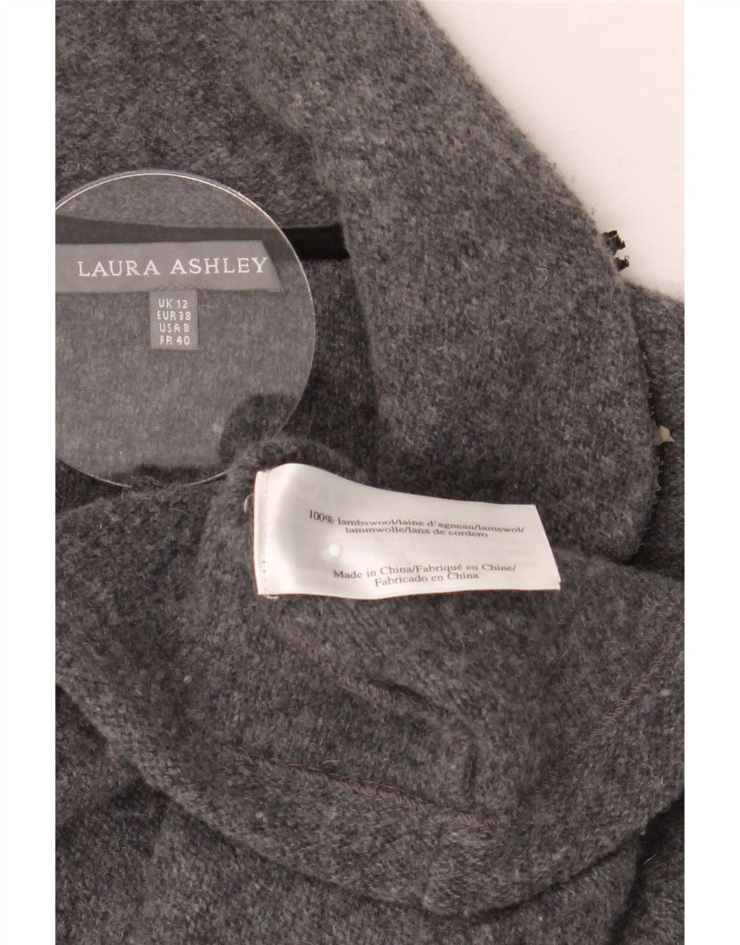 Maglione cardigan da donna Laura Ashley UK 12 Lana d'agnello grigio medio