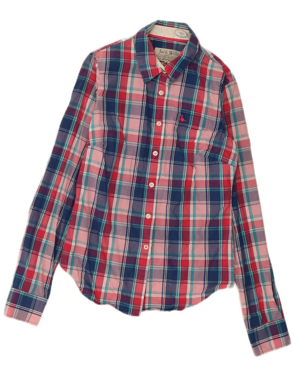 JACK WILLS Camicia da donna vestibilità classica UK 10 piccoli quadri multicolori