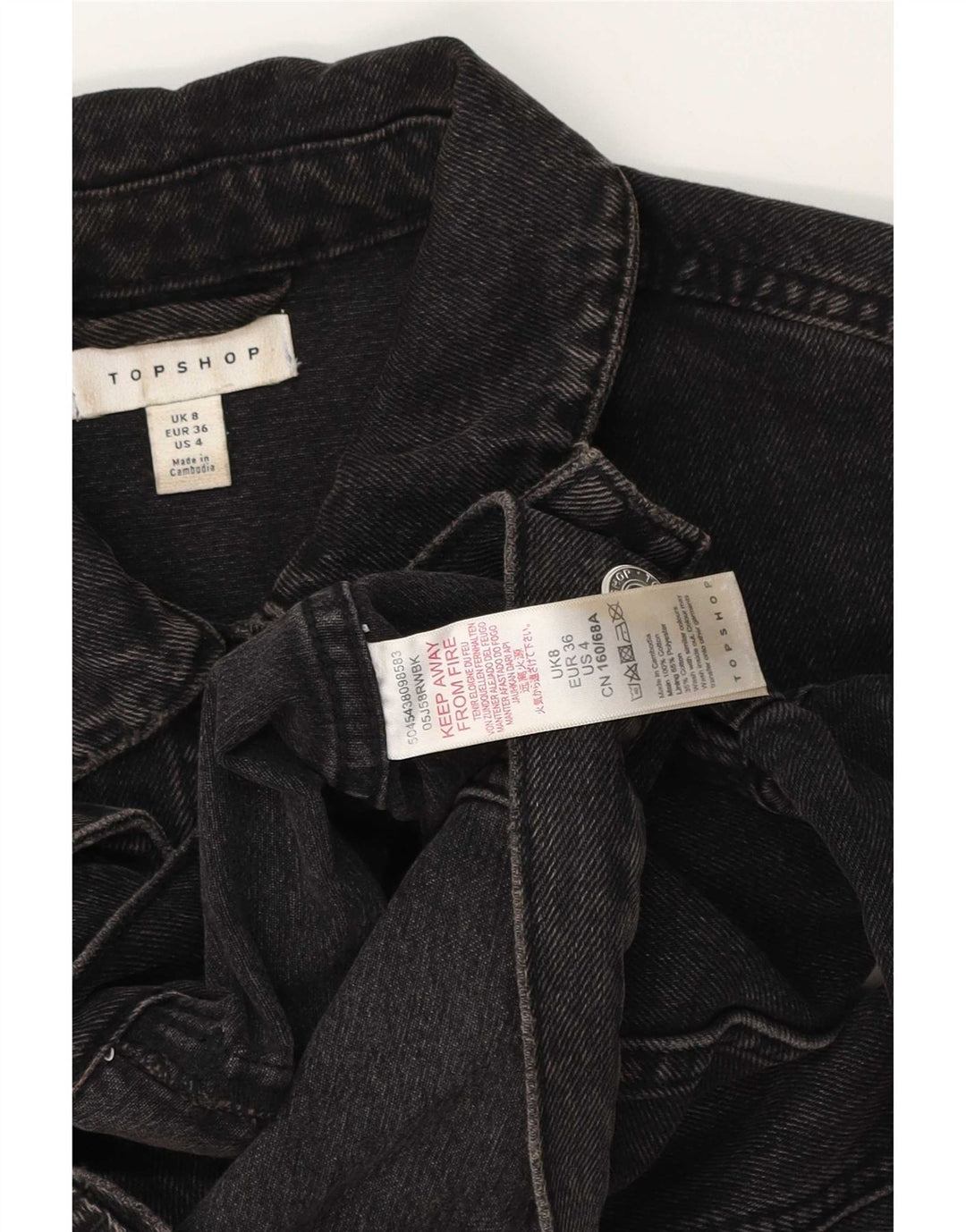 Giacca in denim corto da donna Topshop UK 8 piccolo cotone nero