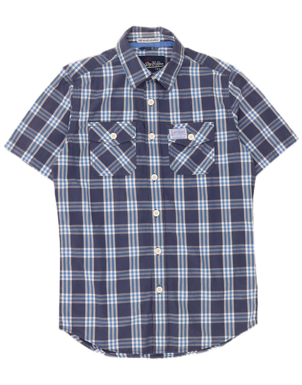 Camicia a maniche corte da uomo SUPERDRY piccola in cotone a quadri blu navy