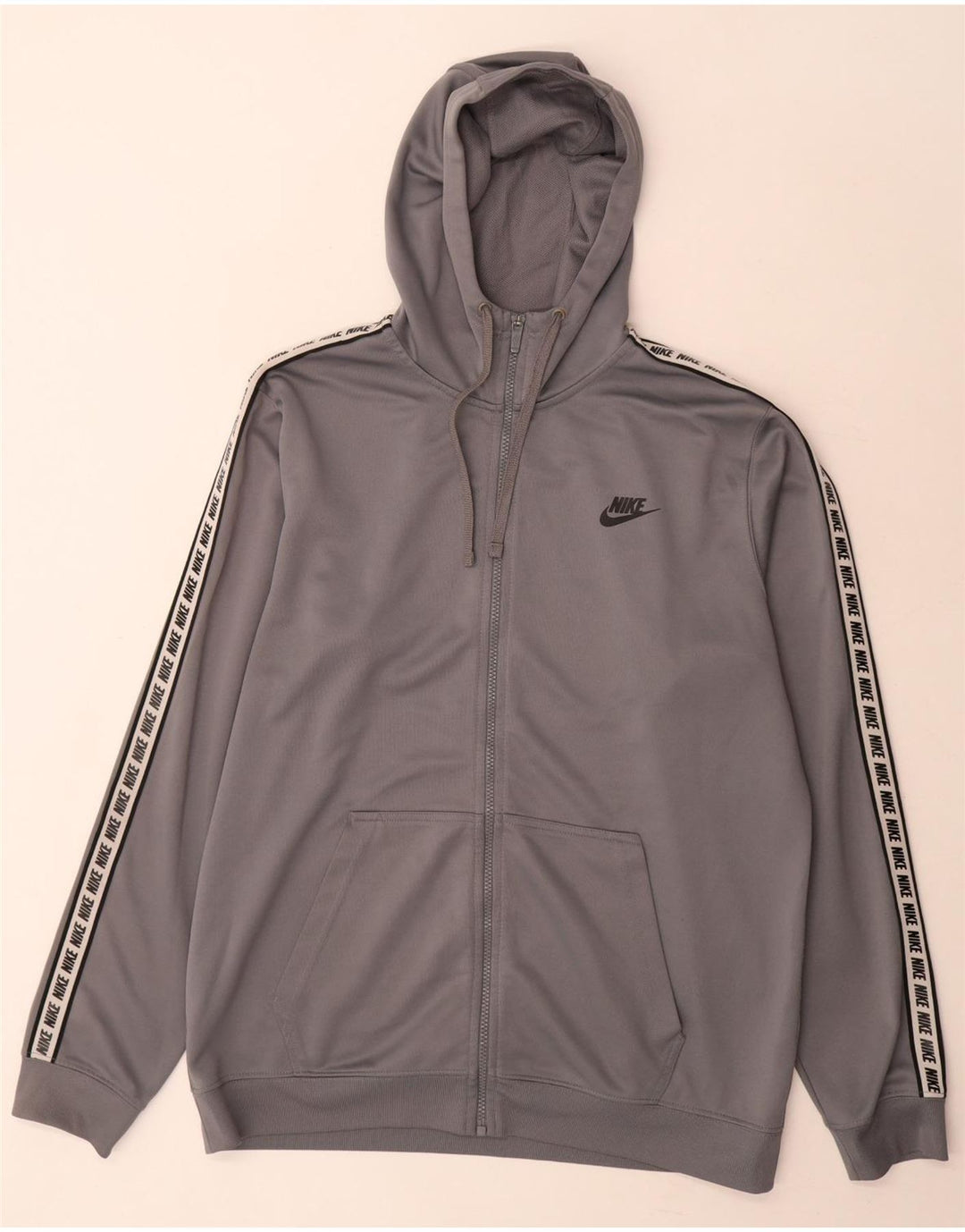 Felpa con cappuccio e zip grafica Nike da uomo, grande, in poliestere color block grigio